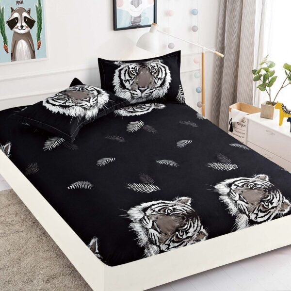 husa de pat din finet neagra cu tigri 3d