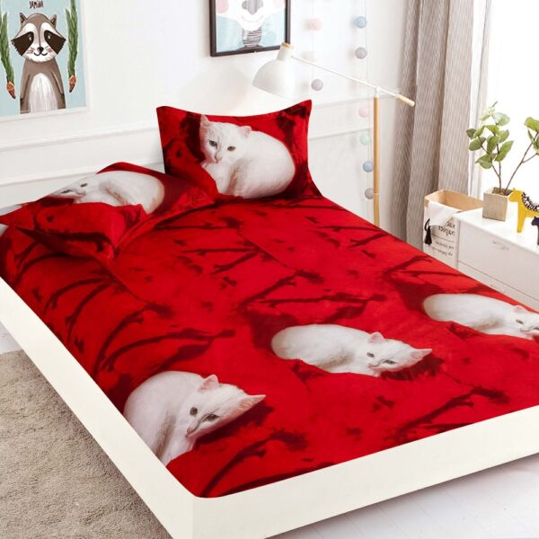 husa de pat din finet rosie cu pisici 3d