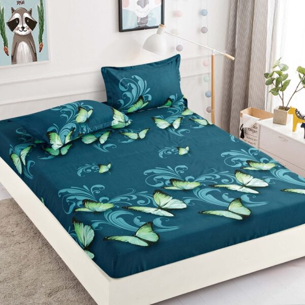 husa de pat din finet verde cu fluturi