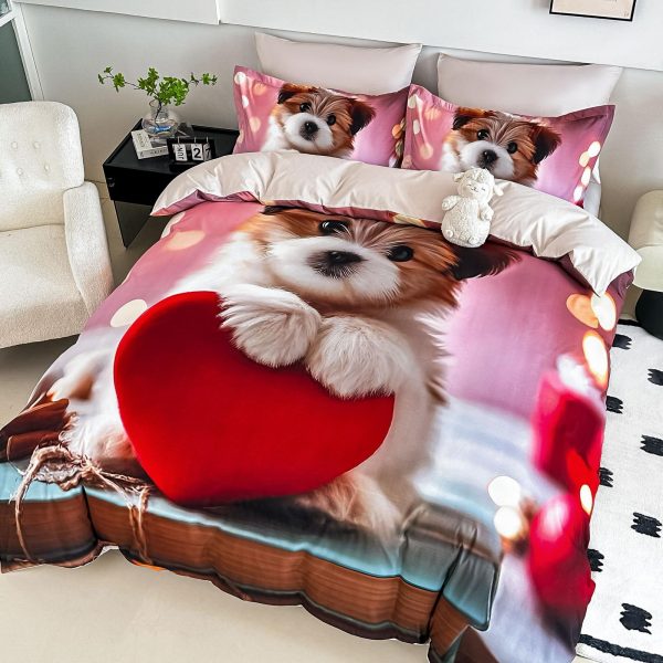 lenjerie 5d cu catelus inimioara cearceaf