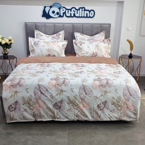 lenjerie de pat crem cu frunze (1)