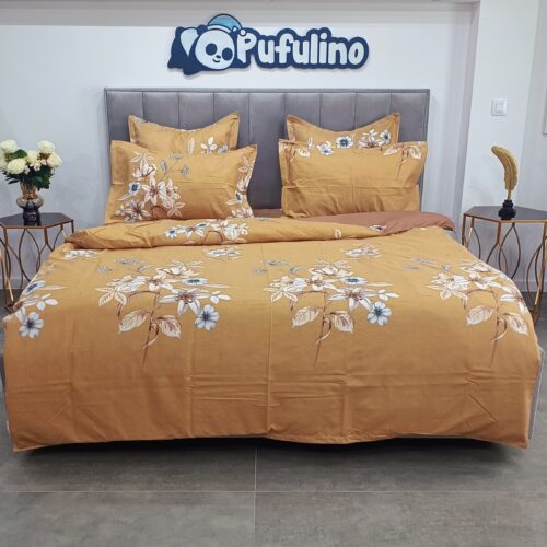 lenjerie de pat galbena cu flori