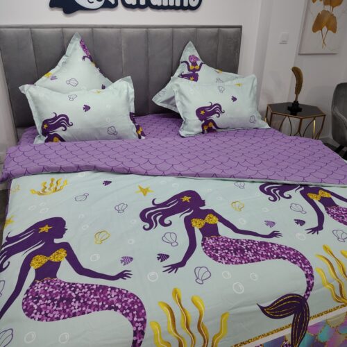 lenjerie de pat material finet mov cu sirene