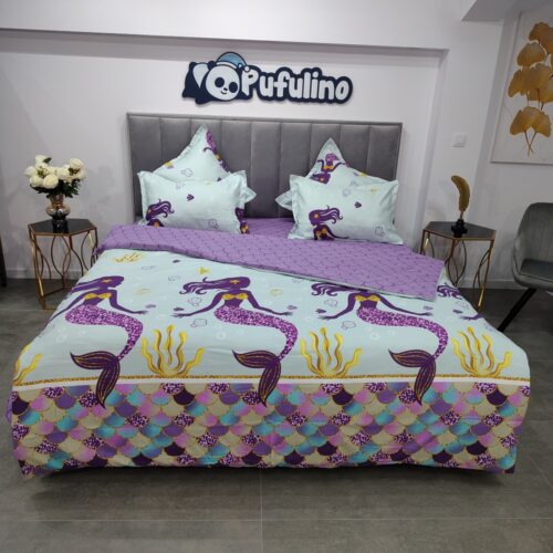 lenjerie de pat material finet mov cu sirene