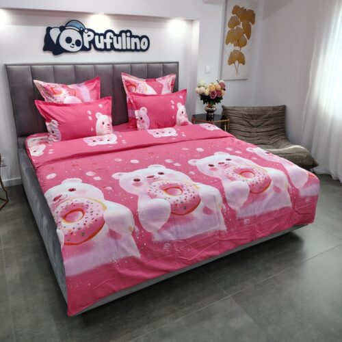 lenjerie de pat roz cu ursulet