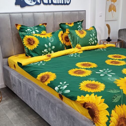 lenjerie de pat verde cu floarea soarelui