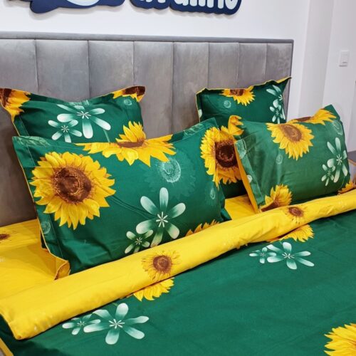 lenjerie de pat verde cu floarea soarelui