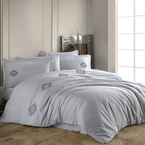 lenjerie bumbac 100% cu broderie - azra gri