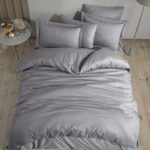 lenjerie bumbac 100% satin model damasc gri