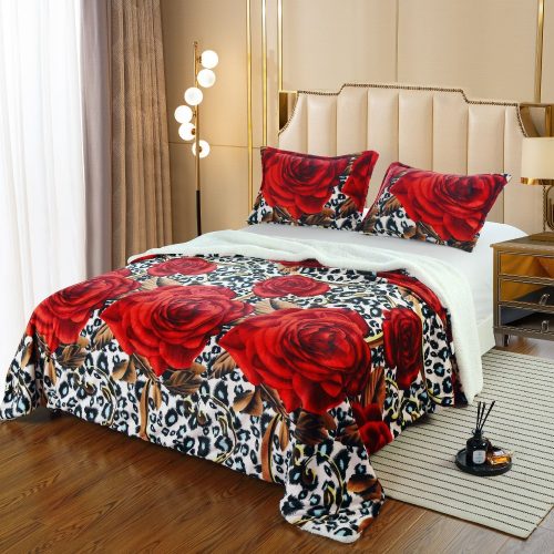 patura cu blanita + fete de perna cu trandafiri