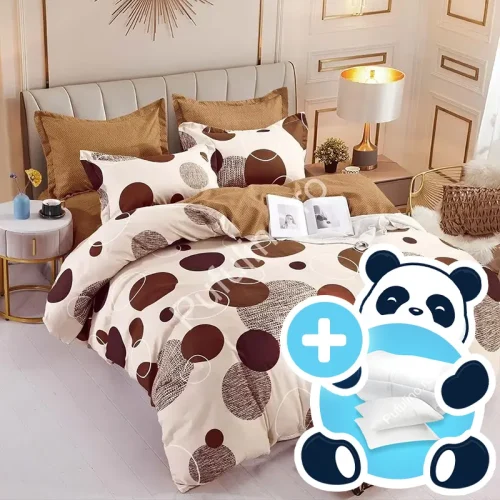 Pachet lenjerie pilota perne - model crem cu buline maro