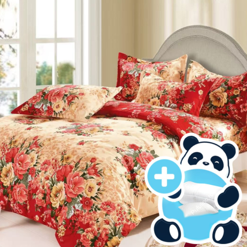 Pachet promo lenjerie pilota si perna pentru 1 persoana crem cu trandafiri