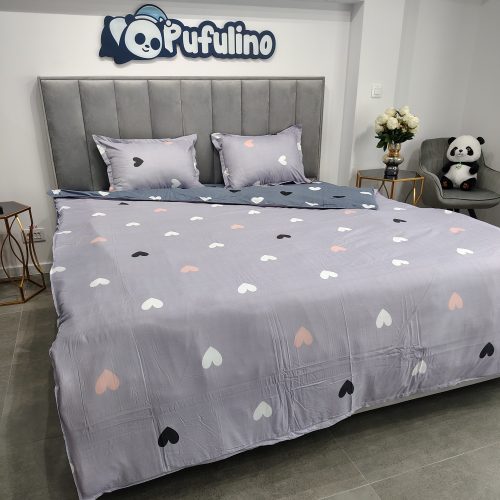 lenjerie bumbac satinat lila cu inimioare