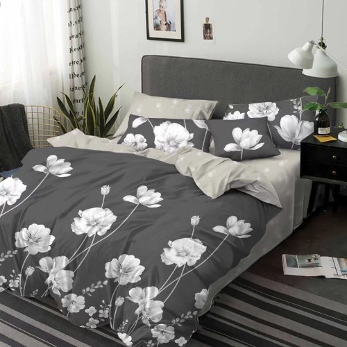 lenjerie gri cu flori albe