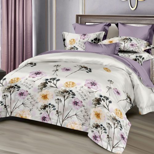 lenjerie galben crem cu flori mari albe