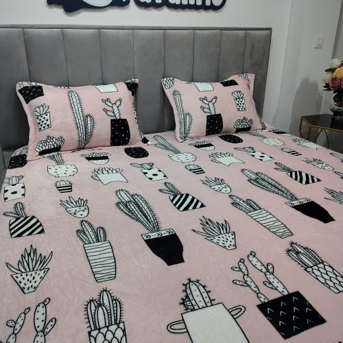 husa de pat cocolino roz cu cactus