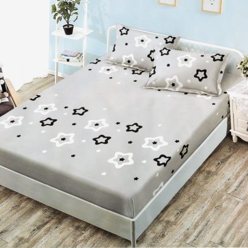 husa de pat finet gri cu stelute