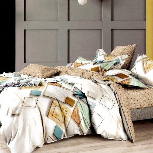 lenjerie alb crem cu figuri geometrice