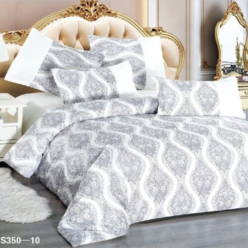 Lenjerie Microfibra Catifea Jacquard cu 6 piese alb cu gri