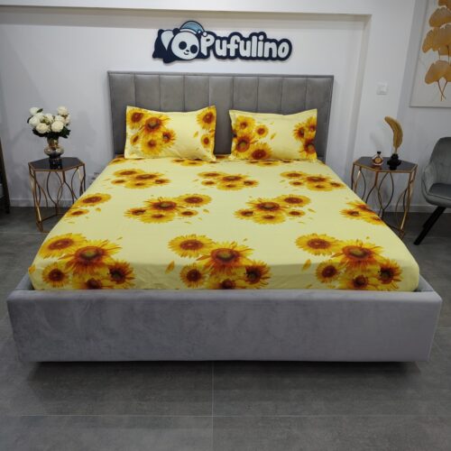 husa de pat galbena cu floarea soarelui