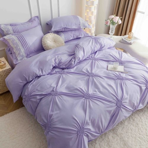 lenjerie cu pliuri inimioare si broderie - lila