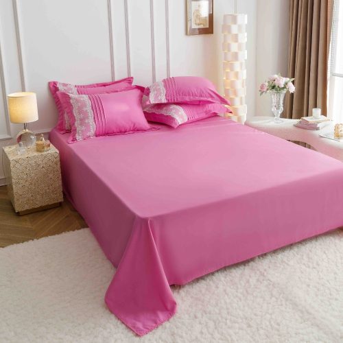 lenjerie cu pliuri inimioare si broderie - roz