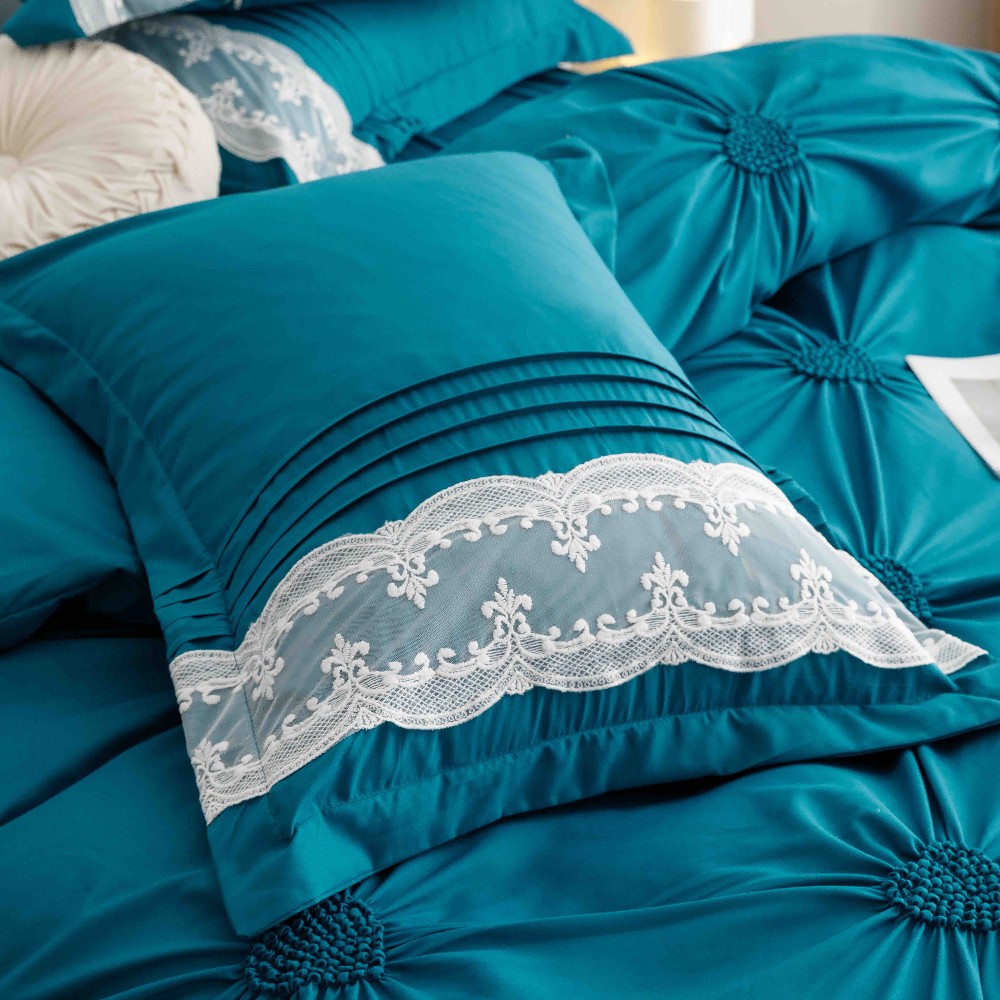 lenjerie cu pliuri inimioare si broderie - turcoaz 3 lenjerie cu pliuri inimioare si broderie - turcoaz