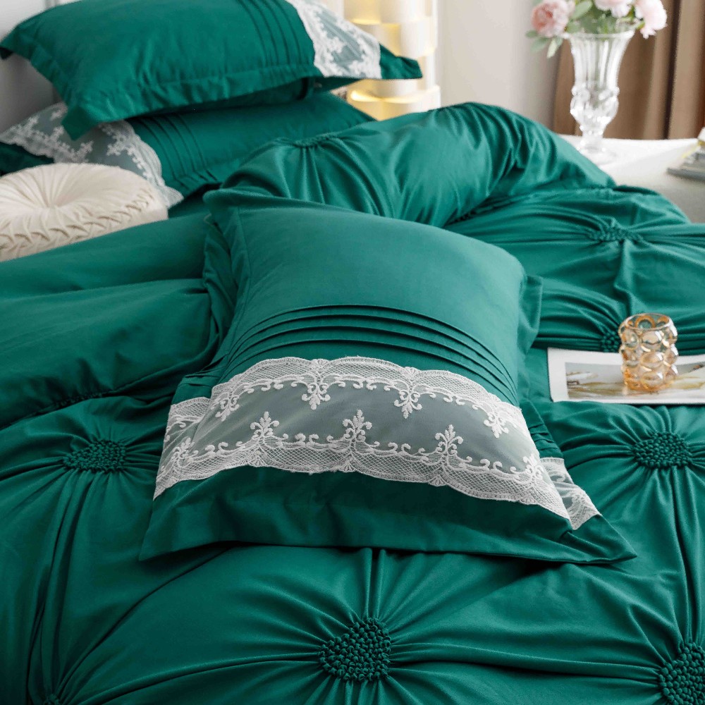 lenjerie cu pliuri inimioare si broderie - verde 3 lenjerie cu pliuri inimioare si broderie - verde