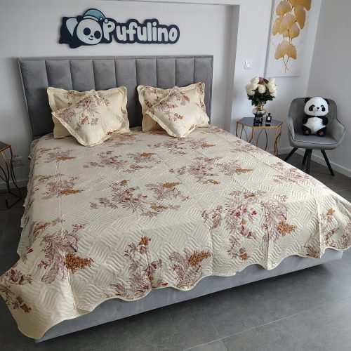 cuvertura de pat bej cu flori (2)