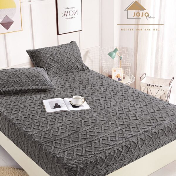 husa de pat cu elastic model cocolino tricot gri inchis