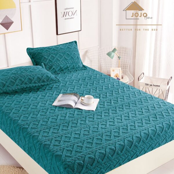 husa de pat cu elastic model cocolino tricot turcoaz