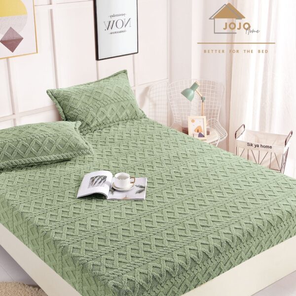 husa de pat cu elastic model cocolino tricot verde