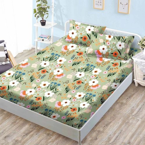 husa de pat finet verde cu flori