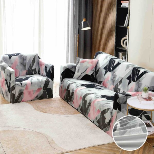 husa canapea gri si roz cu model abstract