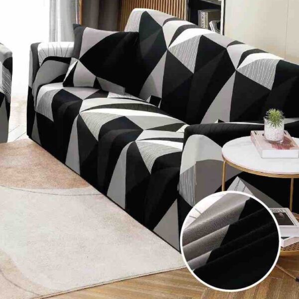 husa de canapea neagra cu forme geometrice