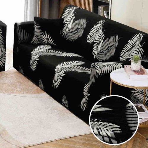 husa de canapea negru cu frunze