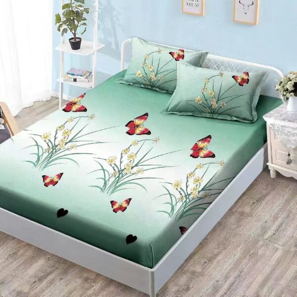 husa de pat verde cu fluturi
