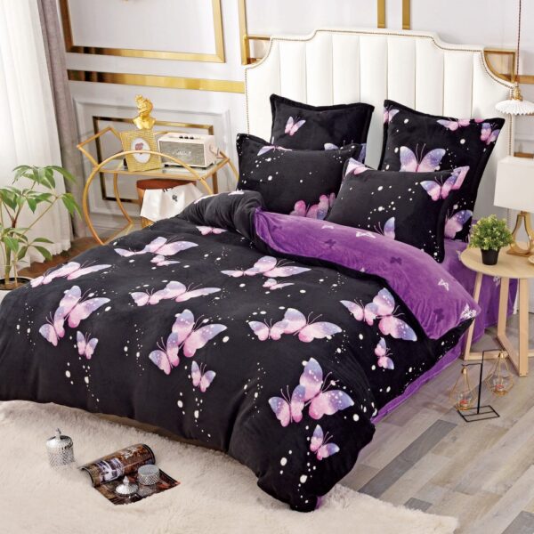 lenjerie de pat cocolino neagra cu fluturi