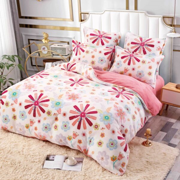 lenjerie de pat cocolino roz cu floricele