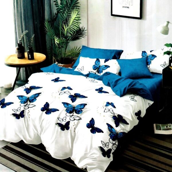 lenjerie de pat fineti alba cu fluturi albastrii