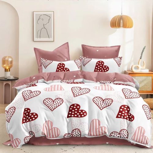 lenjerie bumbac satinat pudra cu inimioare