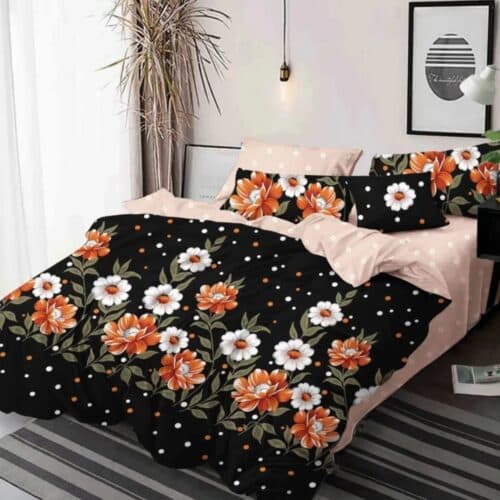 lenjerie de pat material finet neagra cu flori