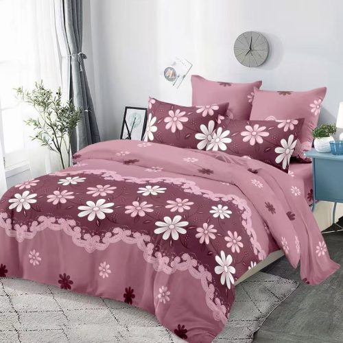 lenjerie roz pudra cu flori din finet cu elastic 4 piese