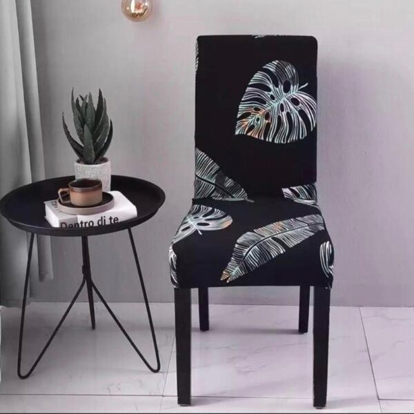 husa de scaun velvet neagra cu frunze (1)