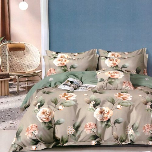 lenjerie de pat bej cu trandafiri