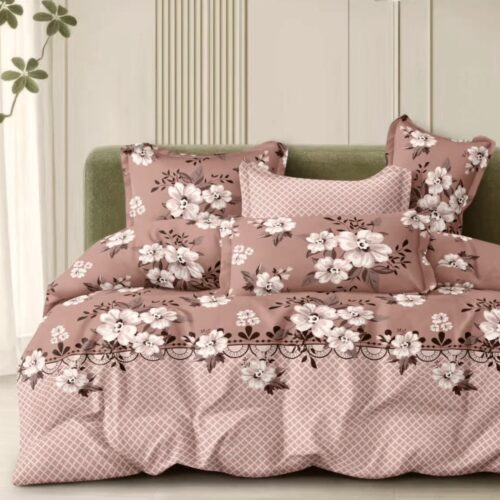 lenjerie de pat material satinat bej cu trandafiri