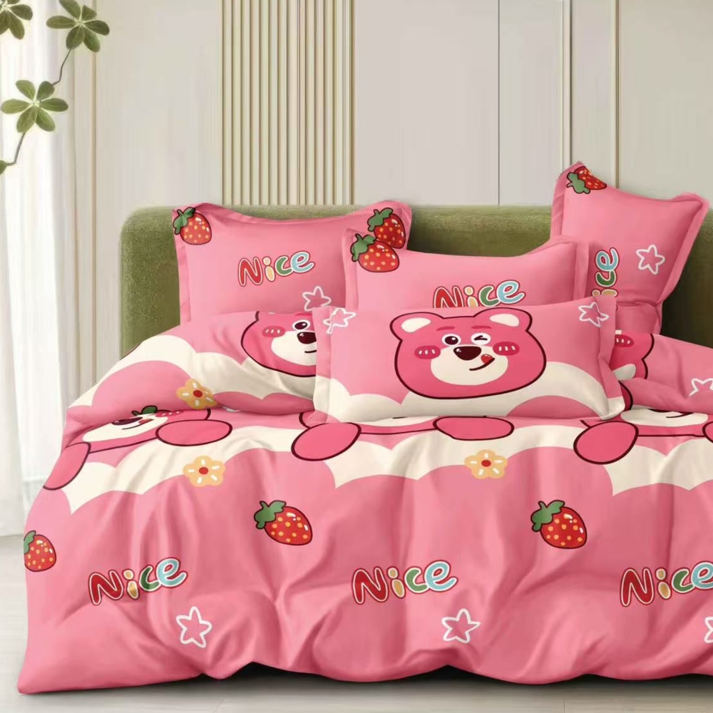 lenjerie de pat material satinat roz cu rusuleti lenjerie de pat material satinat roz cu rusuleti