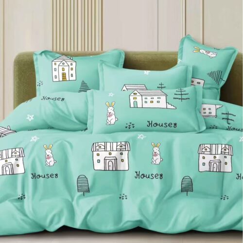 lenjerie de pat material satinat turcooaz cu ierpuras