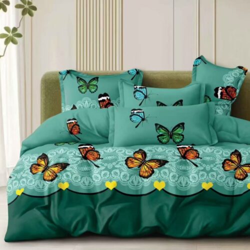 lenjerie de pat material satinat verde cu fluturas