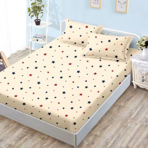 husa de pat din finet crem cu stelute